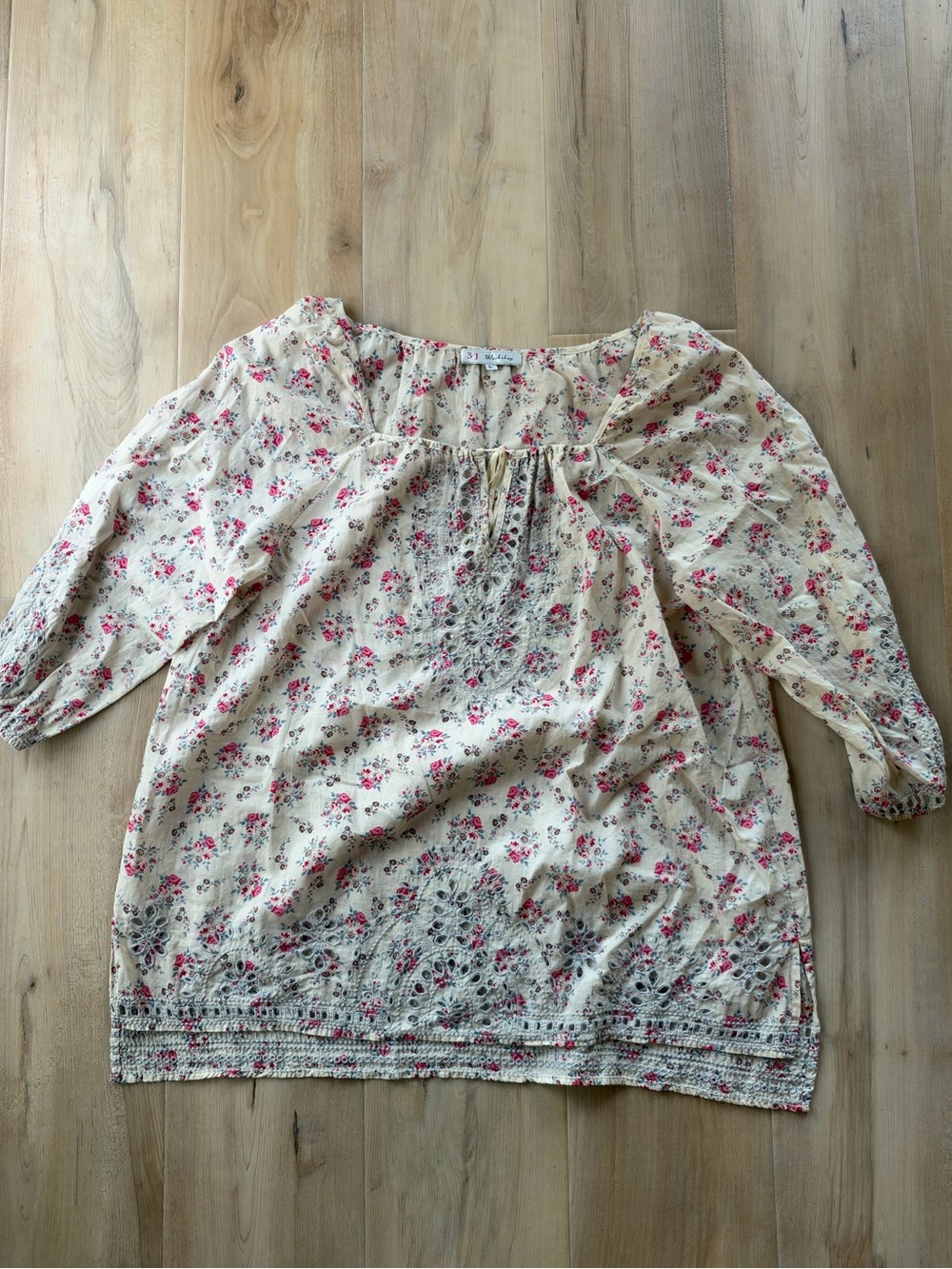 Johnny Was 3J Workshop Floral Eyelet Blouse Size Large